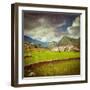 Vintage Retro Hipster Style Travel Image of Rice Field Terraces (Rice Paddy) with Grunge Texture Ov-f9photos-Framed Photographic Print