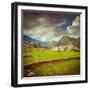 Vintage Retro Hipster Style Travel Image of Rice Field Terraces (Rice Paddy) with Grunge Texture Ov-f9photos-Framed Photographic Print