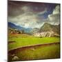 Vintage Retro Hipster Style Travel Image of Rice Field Terraces (Rice Paddy) with Grunge Texture Ov-f9photos-Mounted Photographic Print