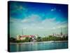 Vintage Retro Hipster Style Travel Image of  Riga over Daugava River: Riga Castle, St. James's Cath-f9photos-Stretched Canvas