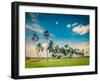 Vintage Retro Hipster Style Travel Image of  Rural Indian Scene - Rice Paddy Field and Palms. Tamil-f9photos-Framed Photographic Print