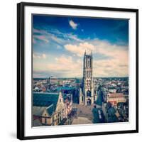 Vintage Retro Hipster Style Travel Image of Saint Bavo Cathedral (Sint-Baafskathedraal) and Sint-Ba-f9photos-Framed Photographic Print