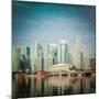 Vintage Retro Hipster Style Travel Image of Singapore Business District Skyscrapers and Marina Bay-f9photos-Mounted Photographic Print