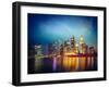 Vintage Retro Hipster Style Travel Image of Singapore Skyline and Marina Bay in Evening-f9photos-Framed Photographic Print