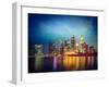 Vintage Retro Hipster Style Travel Image of Singapore Skyline and Marina Bay in Evening-f9photos-Framed Photographic Print