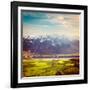 Vintage Retro Hipster Style Travel Image of Spiti Valley -  Snowcapped Himalayan Mountains. Himacha-f9photos-Framed Photographic Print