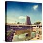 Vintage Retro Hipster Style Travel Image of Sri Menakshi Temple Water Tank, Madurai, Tamil Nadu, In-f9photos-Stretched Canvas