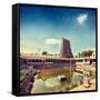 Vintage Retro Hipster Style Travel Image of Sri Menakshi Temple Water Tank, Madurai, Tamil Nadu, In-f9photos-Framed Stretched Canvas