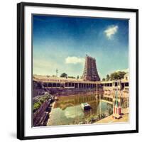 Vintage Retro Hipster Style Travel Image of Sri Menakshi Temple Water Tank, Madurai, Tamil Nadu, In-f9photos-Framed Photographic Print