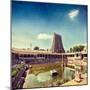 Vintage Retro Hipster Style Travel Image of Sri Menakshi Temple Water Tank, Madurai, Tamil Nadu, In-f9photos-Mounted Photographic Print