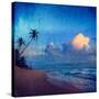 Vintage Retro Hipster Style Travel Image of Sunset on Tropical Beach. Sri Lanka with Grunge Texture-f9photos-Stretched Canvas