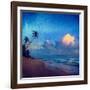 Vintage Retro Hipster Style Travel Image of Sunset on Tropical Beach. Sri Lanka with Grunge Texture-f9photos-Framed Photographic Print