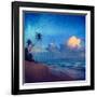 Vintage Retro Hipster Style Travel Image of Sunset on Tropical Beach. Sri Lanka with Grunge Texture-f9photos-Framed Photographic Print