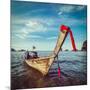 Vintage Retro Hipster Style Travel Image of Thai Long Tail Boat on Sunset, Krabi, Thailand-f9photos-Mounted Photographic Print