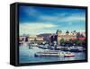 Vintage Retro Hipster Style Travel Image of Tourist Boats on Vltava River in Prague, Czech Republic-f9photos-Framed Stretched Canvas