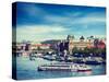 Vintage Retro Hipster Style Travel Image of Tourist Boats on Vltava River in Prague, Czech Republic-f9photos-Stretched Canvas