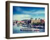 Vintage Retro Hipster Style Travel Image of Tourist Boats on Vltava River in Prague, Czech Republic-f9photos-Framed Photographic Print