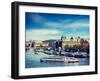 Vintage Retro Hipster Style Travel Image of Tourist Boats on Vltava River in Prague, Czech Republic-f9photos-Framed Photographic Print