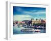 Vintage Retro Hipster Style Travel Image of Tourist Boats on Vltava River in Prague, Czech Republic-f9photos-Framed Photographic Print