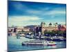 Vintage Retro Hipster Style Travel Image of Tourist Boats on Vltava River in Prague, Czech Republic-f9photos-Mounted Photographic Print
