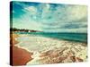 Vintage Retro Hipster Style Travel Image of Tropical Paradise Idyllic Beach with Grunge Texture Ove-f9photos-Stretched Canvas