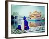 Vintage Retro Hipster Style Travel Image of Unidentifiable Seekh Nihang Warrior Meditating at Sikh-f9photos-Framed Photographic Print