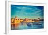 Vintage Retro Hipster Style Travel Image of Vltava River with Tourist Boats and Prague Stare Mesto-f9photos-Framed Photographic Print