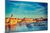 Vintage Retro Hipster Style Travel Image of Vltava River with Tourist Boats and Prague Stare Mesto-f9photos-Mounted Photographic Print