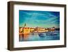 Vintage Retro Hipster Style Travel Image of Vltava River with Tourist Boats and Prague Stare Mesto-f9photos-Framed Photographic Print