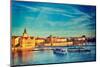 Vintage Retro Hipster Style Travel Image of Vltava River with Tourist Boats and Prague Stare Mesto-f9photos-Mounted Photographic Print