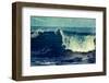 Vintage Retro Hipster Style Travel Image of Wave close up  in Ocean with Grunge Texture Overlaid. S-f9photos-Framed Photographic Print