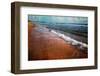 Vintage Retro Hipster Style Travel Image of Wave Surging on Sand on Beach with Grunge Texture Overl-f9photos-Framed Photographic Print