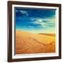 Vintage Retro Hipster Style Travel Image of  White Sand Dunes on Sunrise, Mui Ne, Vietnam with Grun-f9photos-Framed Photographic Print