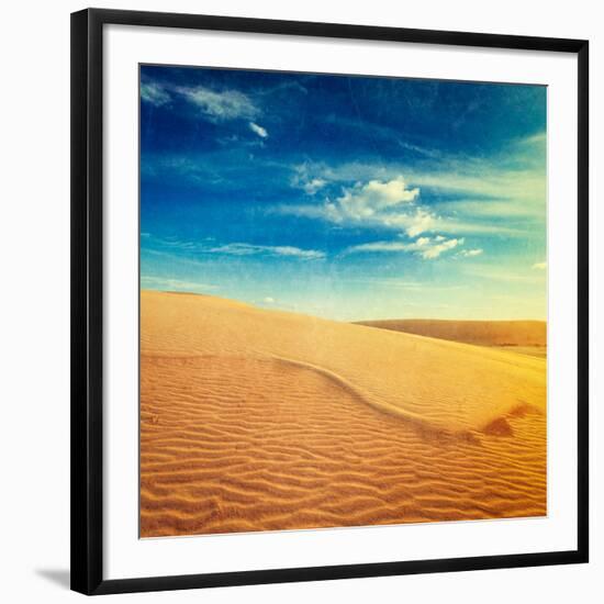 Vintage Retro Hipster Style Travel Image of  White Sand Dunes on Sunrise, Mui Ne, Vietnam with Grun-f9photos-Framed Photographic Print