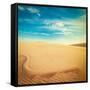 Vintage Retro Hipster Style Travel Image of White Sand Dunes on Sunrise, Mui Ne, Vietnam-f9photos-Framed Stretched Canvas