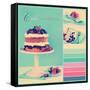 Vintage Retro Style Afternoon Tea Sponge Cake with Whipped Cream and Fresh Berries Collage of Three-Milleflore Images-Framed Stretched Canvas