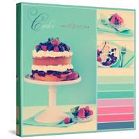 Vintage Retro Style Afternoon Tea Sponge Cake with Whipped Cream and Fresh Berries Collage of Three-Milleflore Images-Stretched Canvas