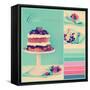 Vintage Retro Style Afternoon Tea Sponge Cake with Whipped Cream and Fresh Berries Collage of Three-Milleflore Images-Framed Stretched Canvas