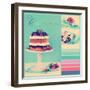 Vintage Retro Style Afternoon Tea Sponge Cake with Whipped Cream and Fresh Berries Collage of Three-Milleflore Images-Framed Photographic Print