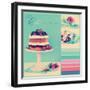 Vintage Retro Style Afternoon Tea Sponge Cake with Whipped Cream and Fresh Berries Collage of Three-Milleflore Images-Framed Photographic Print