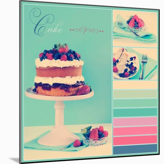 Vintage Retro Style Afternoon Tea Sponge Cake with Whipped Cream and Fresh Berries Collage of Three-Milleflore Images-Mounted Photographic Print