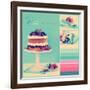 Vintage Retro Style Afternoon Tea Sponge Cake with Whipped Cream and Fresh Berries Collage of Three-Milleflore Images-Framed Photographic Print