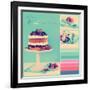 Vintage Retro Style Afternoon Tea Sponge Cake with Whipped Cream and Fresh Berries Collage of Three-Milleflore Images-Framed Photographic Print