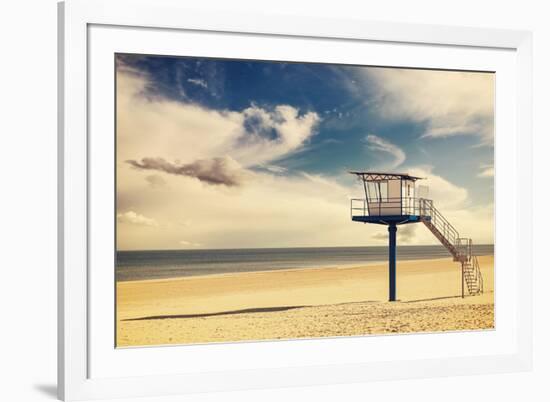 Vintage Retro Style Filtered Picture of a Lifeguard Tower on a Beach.-Maciej Bledowski-Framed Photographic Print