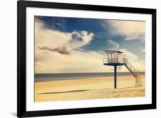 Vintage Retro Style Filtered Picture of a Lifeguard Tower on a Beach.-Maciej Bledowski-Framed Photographic Print