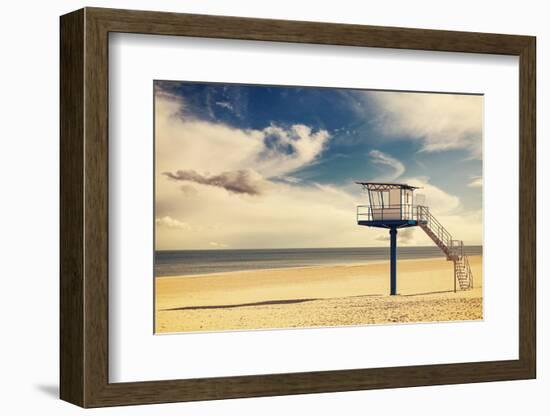 Vintage Retro Style Filtered Picture of a Lifeguard Tower on a Beach.-Maciej Bledowski-Framed Photographic Print