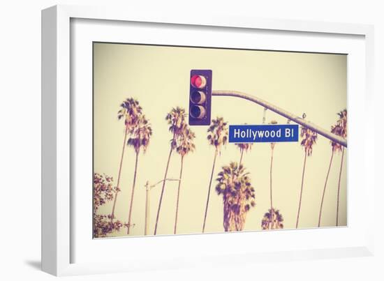 Vintage Retro Toned Hollywood Boulevard Sign, Los Angeles.-Maciej Bledowski-Framed Art Print