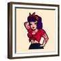 Vintage Rockabilly Pin-Up Woman Posing with Vintage Clothes and Tattoos Cartoon Vector Illustration-durantelallera-Framed Art Print