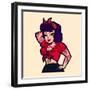 Vintage Rockabilly Pin-Up Woman Posing with Vintage Clothes and Tattoos Cartoon Vector Illustration-durantelallera-Framed Art Print