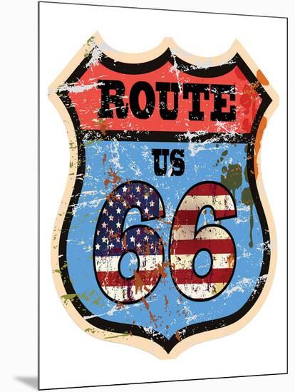 Vintage Route Us 66 Sign-null-Mounted Premium Giclee Print